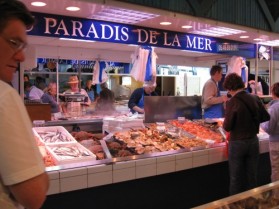 Poitiers market fish stall Poitou-Charentes Deux Sevres gite holidays classic car rental